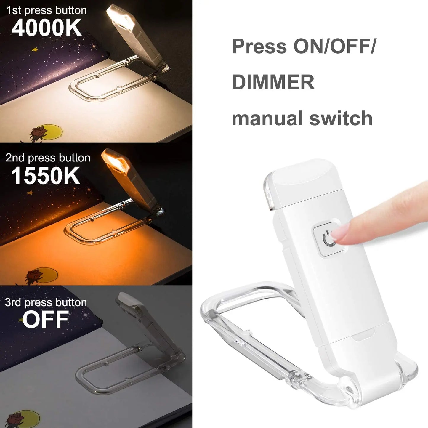 LED Clip-On Book Light — Rechargeable USB Reading Light